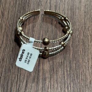 NWT Claire's gold tone beaded bracelet with clear CZ stones, adjustable size